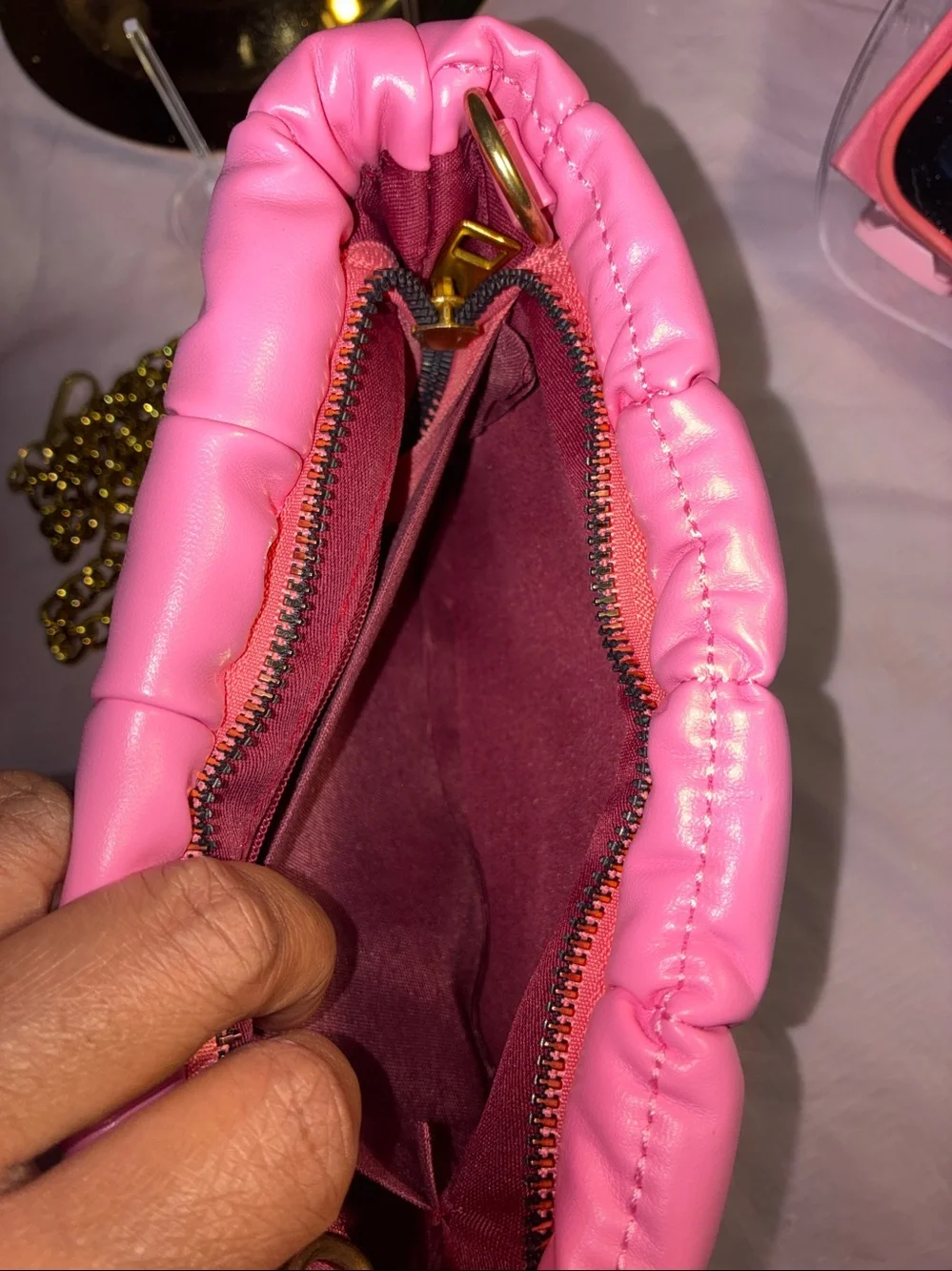 NWOT! Pink Quilted Wristlet Clutch with Gold Chain Strap